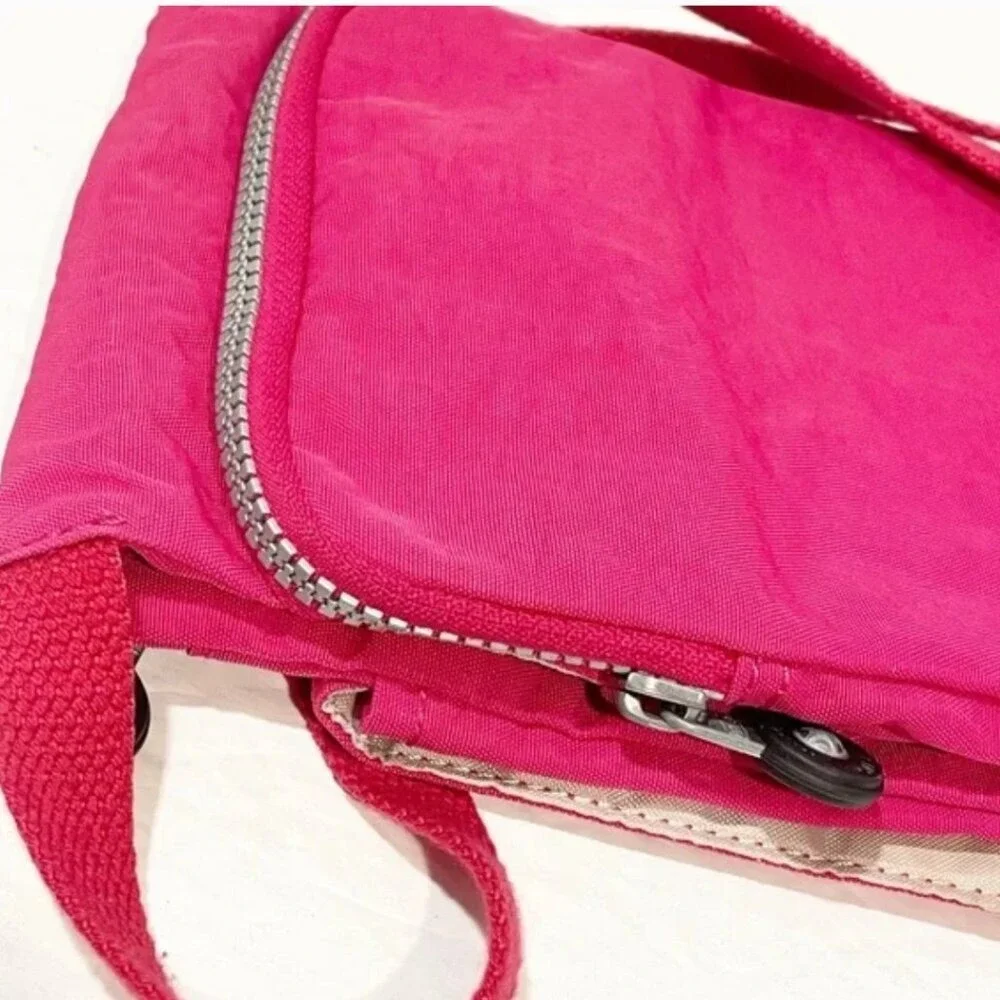Kipling Pink Crinkle Nylon Crossbody Bag Mini Messenger Travel Shoulder Bag